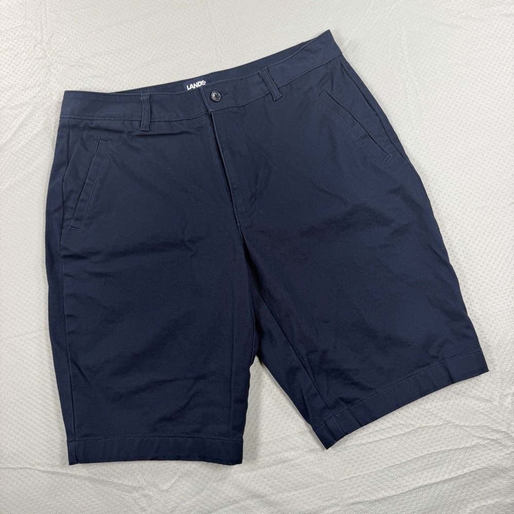 Lands End Womens Navy Blue Chino Shorts Size 10 Cotton Stretch Bermuda 9 Inseam